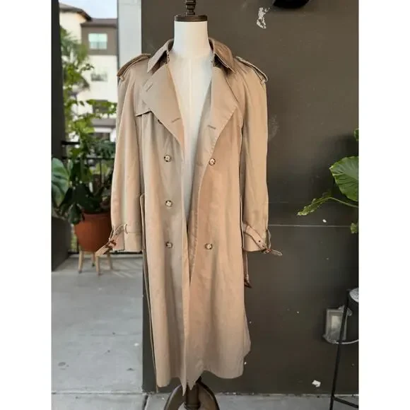 Vintage JG Chappel Ltd Mens 44 Long Belted Trench Coat Tan Removable Wool Lining
